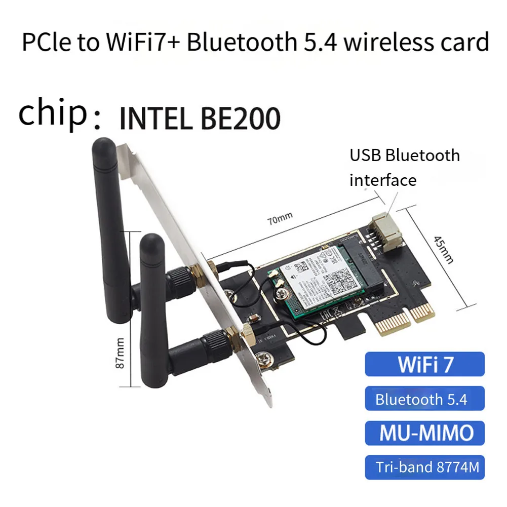 Ingenious-Wifi 7 BE200 PCI-E Wifi Card Black Metal+PCB 8774Mbps Wireless BE200 Network Card For Win11