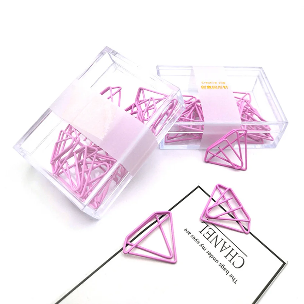 15 Pcs Paperclips Delicate File Clamp Creative Diamond Shape Modeling Office Stationery Pink Student