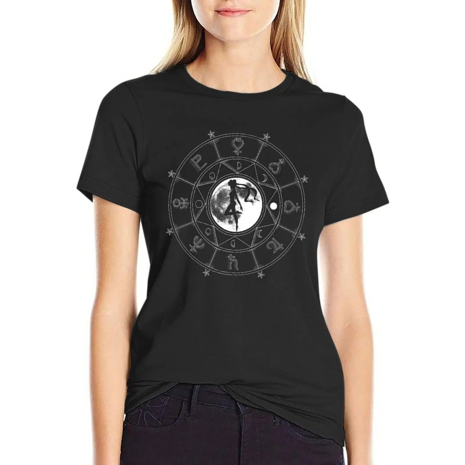 Occult Moon T-Shirt plain anime sublime animal print Woman fashion