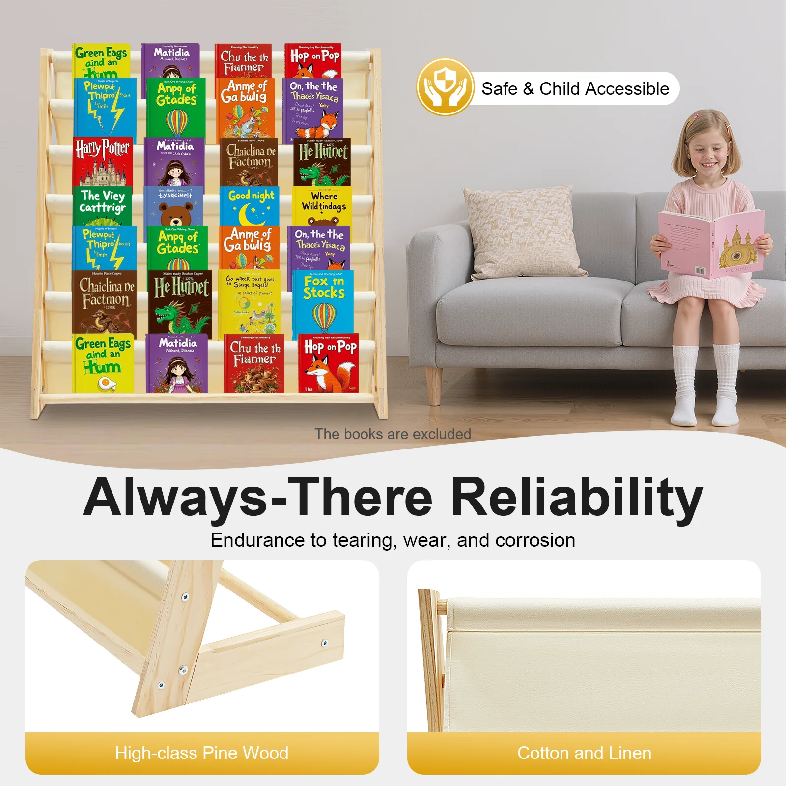 

Wooden easel Kids Bookshelf, 6 Tier Bookshelf for Kids, Floor Standing Bookshelf for Kids 29.5*11.8*31.1in