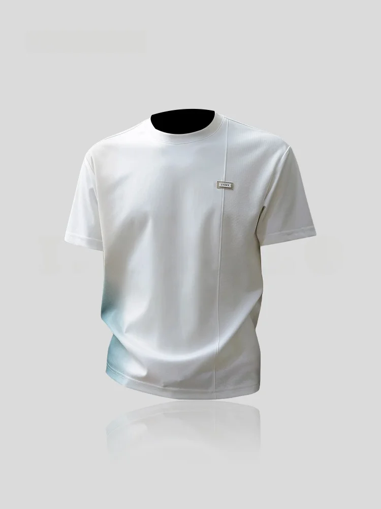 Loose Short Sleeve  T-Shirt Men's round Neck Gradient Print Splice Fashionable Summer Sun Protection Inner Five-Half Sleeve