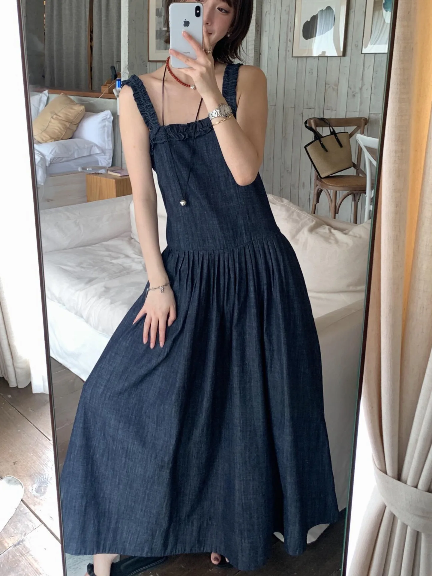 تنورة جينز طويلة بخصر مرتفع للنساء، تصميم أنيق للصيف، نحيفة وعصرية، مناسبة للعمل، موديل G26 بدون علامة تجارية مسجلة #4