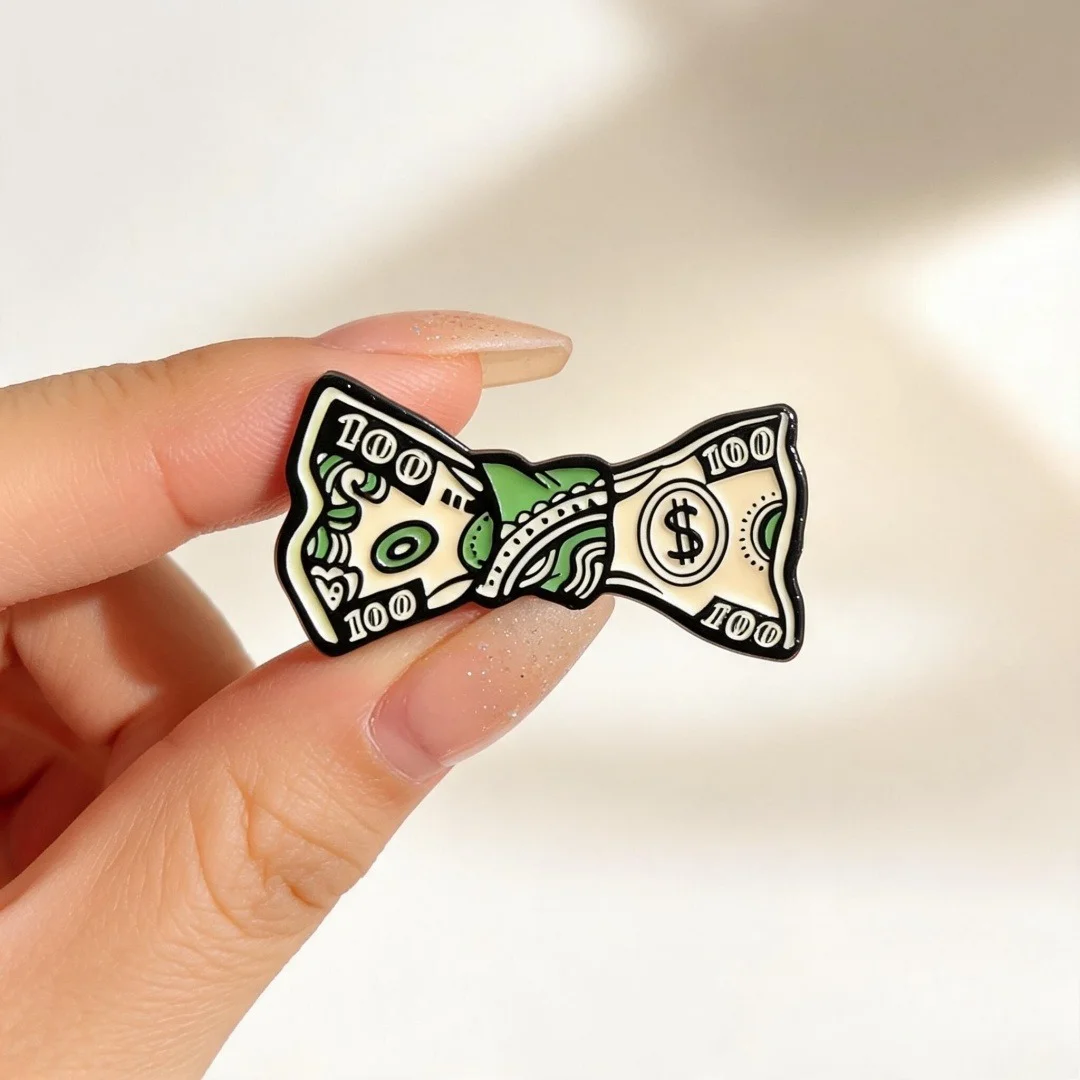 Novelty Dollar Bill Bowtie Enamel Lapel Pin Funny Money Cash Design Metal Brooch Badge Unique Party Accessory For Bag Jacket