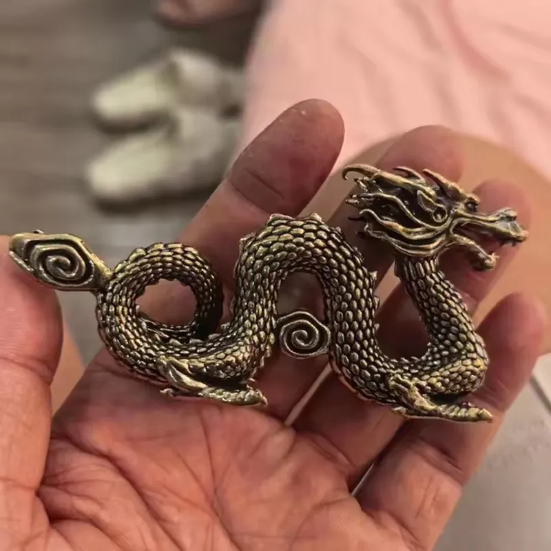 Solid Brass Chinese Zodiac Dragon Statue - Desktop Ornament for Home Office, Retro Feng Shui Crafts & New Year Gifts