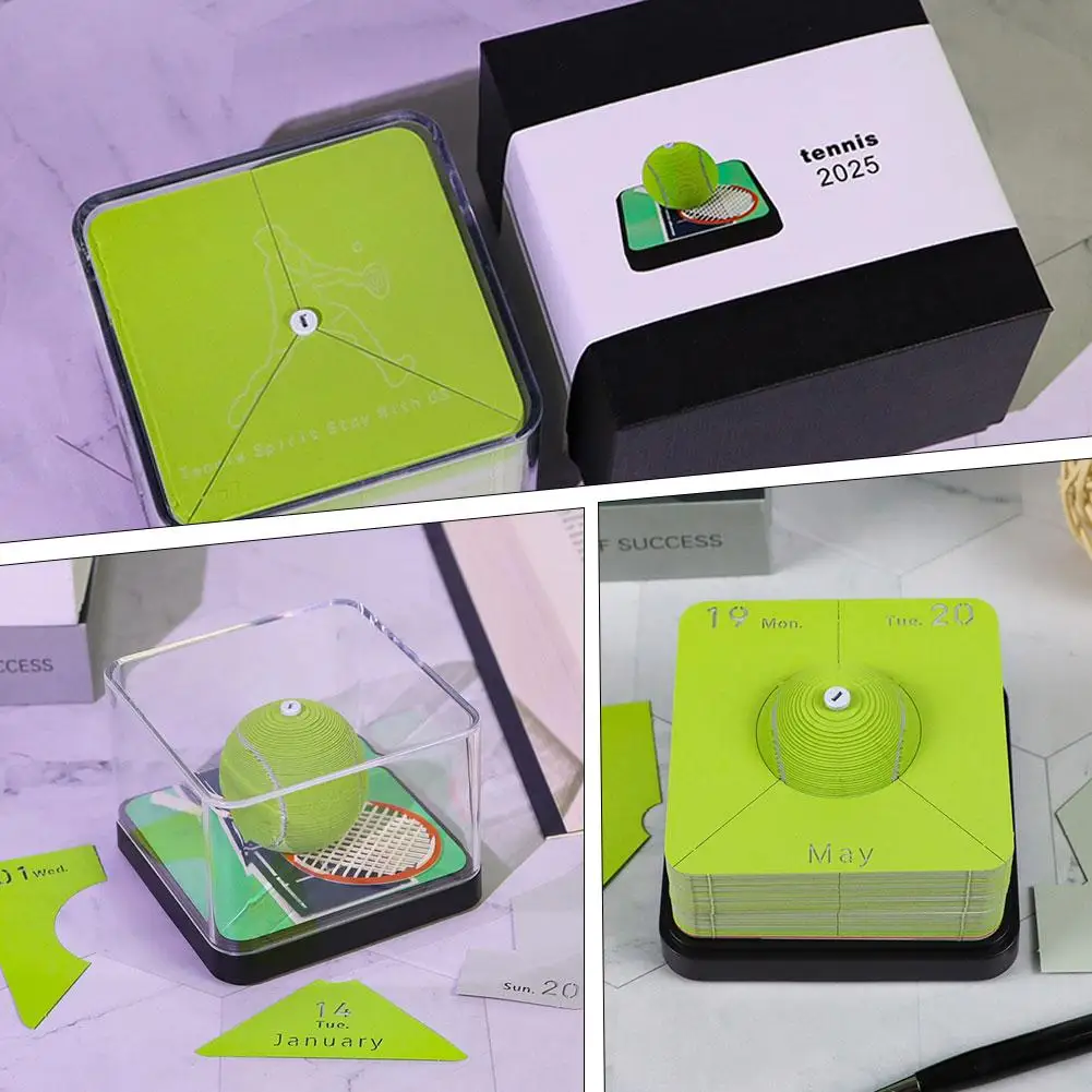 3d Calendar 2025 Notepad 3d Craft Notepad Tennis Non Stick Model Note Paper Panorama Three-dimensional Sculpture Paper U2r3