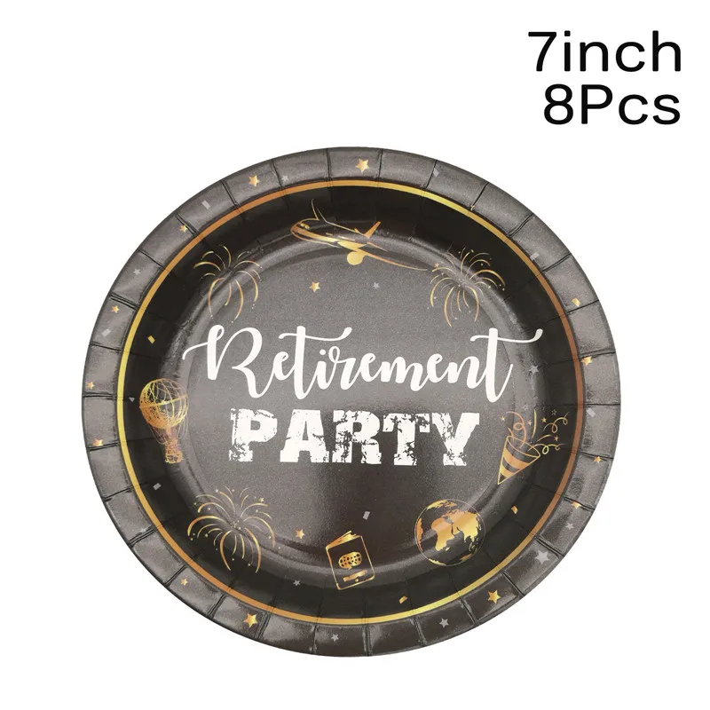 8Pcs Happy Retirement Paper Plates Cups Napkins Disposable Tableware Women Men Retirement Party Travel Festival Decor Supplies