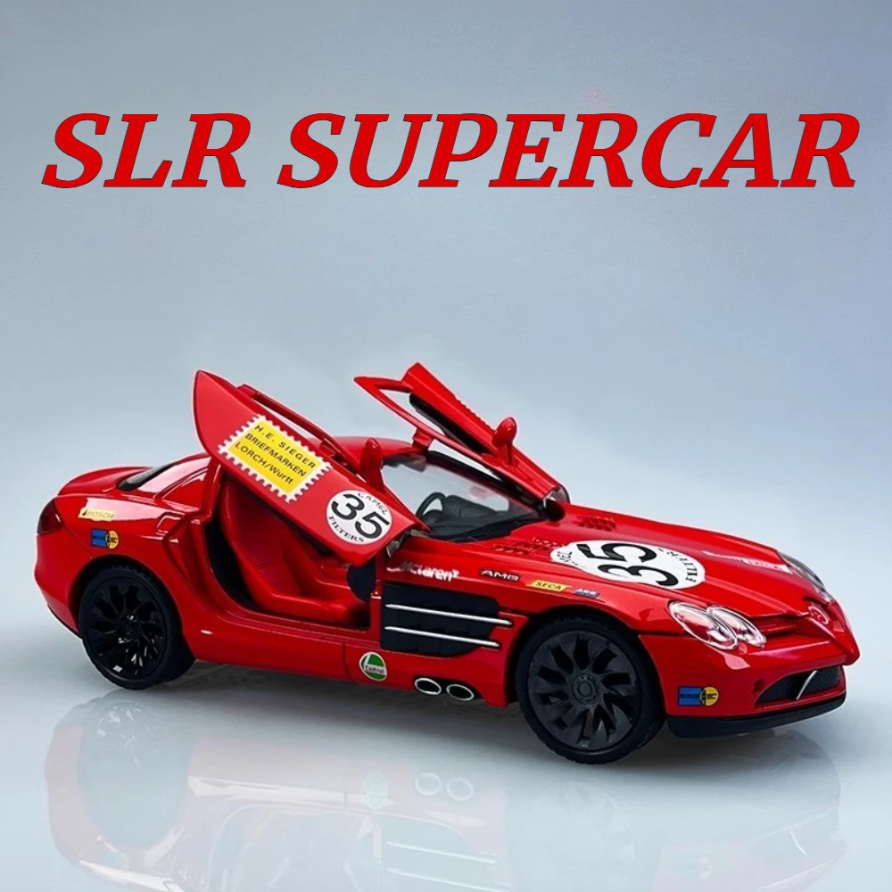 

Scale 1:24 SLR 300SL Car Model Toy Doors Opened Light Sound Shock Absorption Miniature Supercar Models for Kids Holiday Gifts