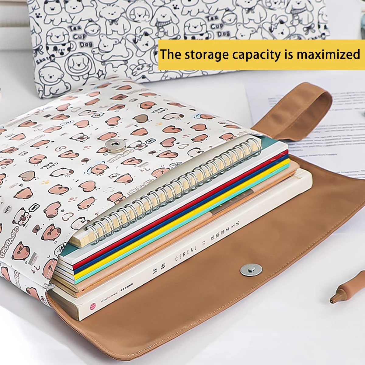 Hand-held magnetic buckle file bag, high appearance level, large-capacity zipper-type test paper file storage bag