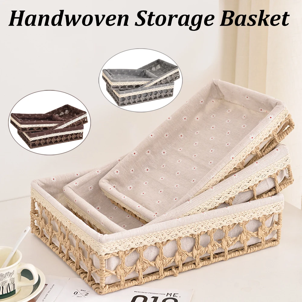 سلة تخزين منسوجة يدويًا مع بطانة قطنية قابلة للإزالة لمستحضرات التجميل وجبة خفيفة أشتات منظمة صندوق تخزين ديكور غرفة النوم والحمام #1