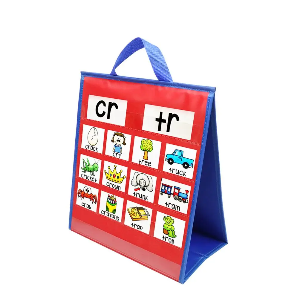 Classroom Pocket Chart for Learning Cards Double Sided Desk Standing Organizer for Preschool Teaching Props