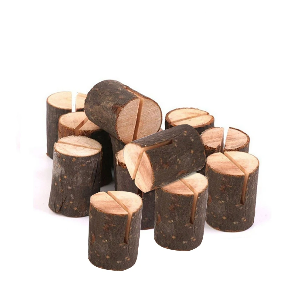 

12pcs Wooden Tree Stump Memo Stand Note Clip Holder Table Number Menu Photo Card Display Primitive Theme Real Wood for Wedding