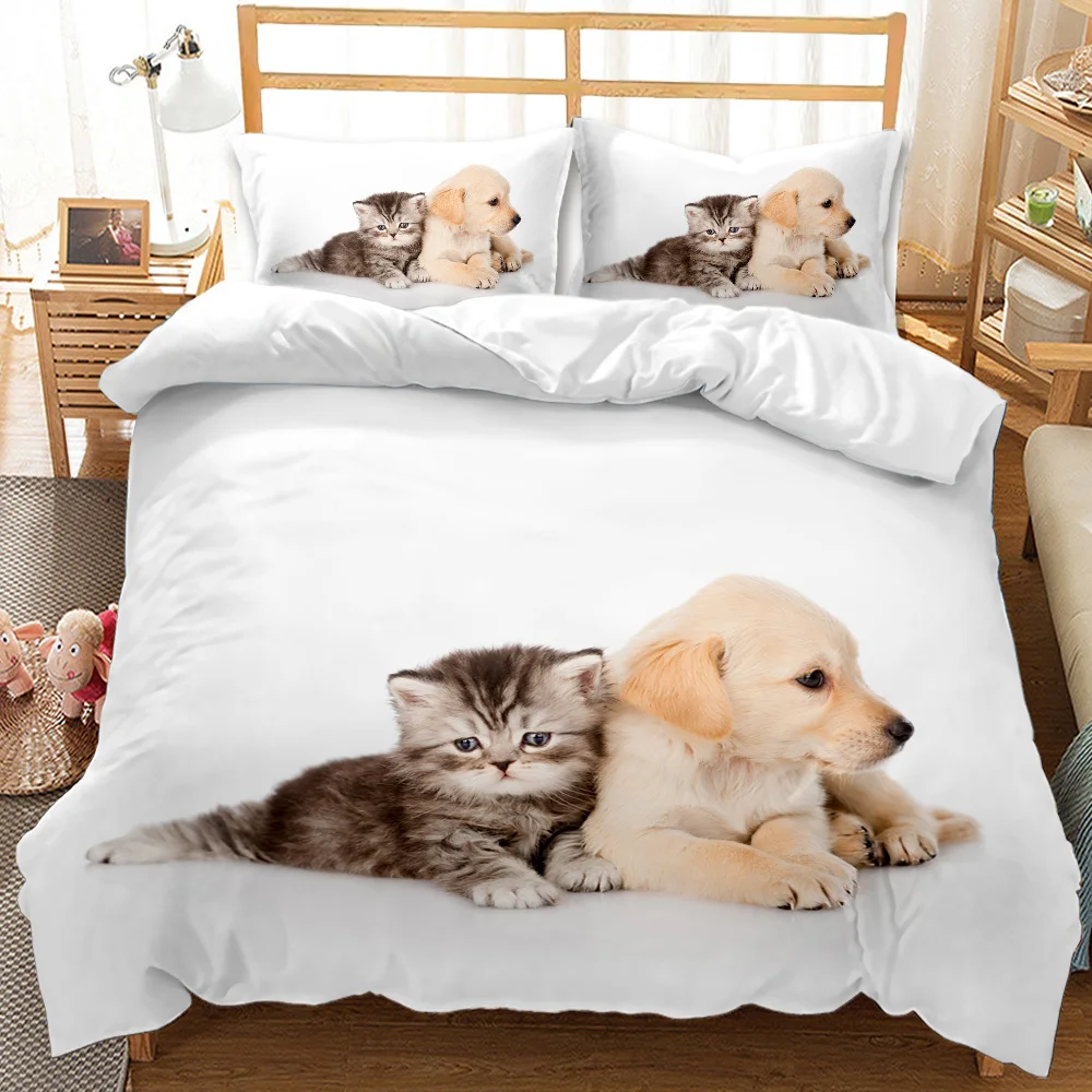 Dog And Cat Duvet Cover Cute Cartoon Puppy Animal Design Bedding Set Lovely Kitty Double Queen King Size Polyester Qulit Cover