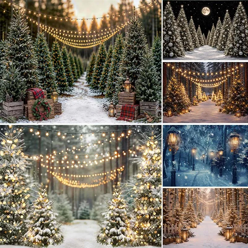 Fond photographique LS Noël Hiver Forêt Neige Paillettes Pin Enfants Famille Portrait Décor Toile de fond Studio Photo