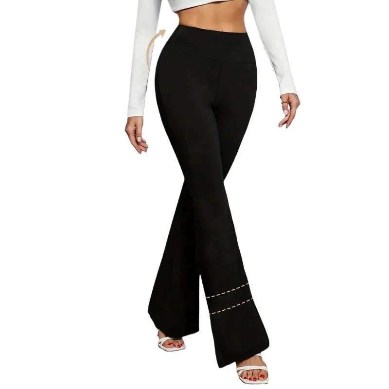 

Plus Size 1XL-5XL New Women's Solid Color High-Waisted Casual Fitness Flared Leggings - Everyday Tights/Yoga Pants