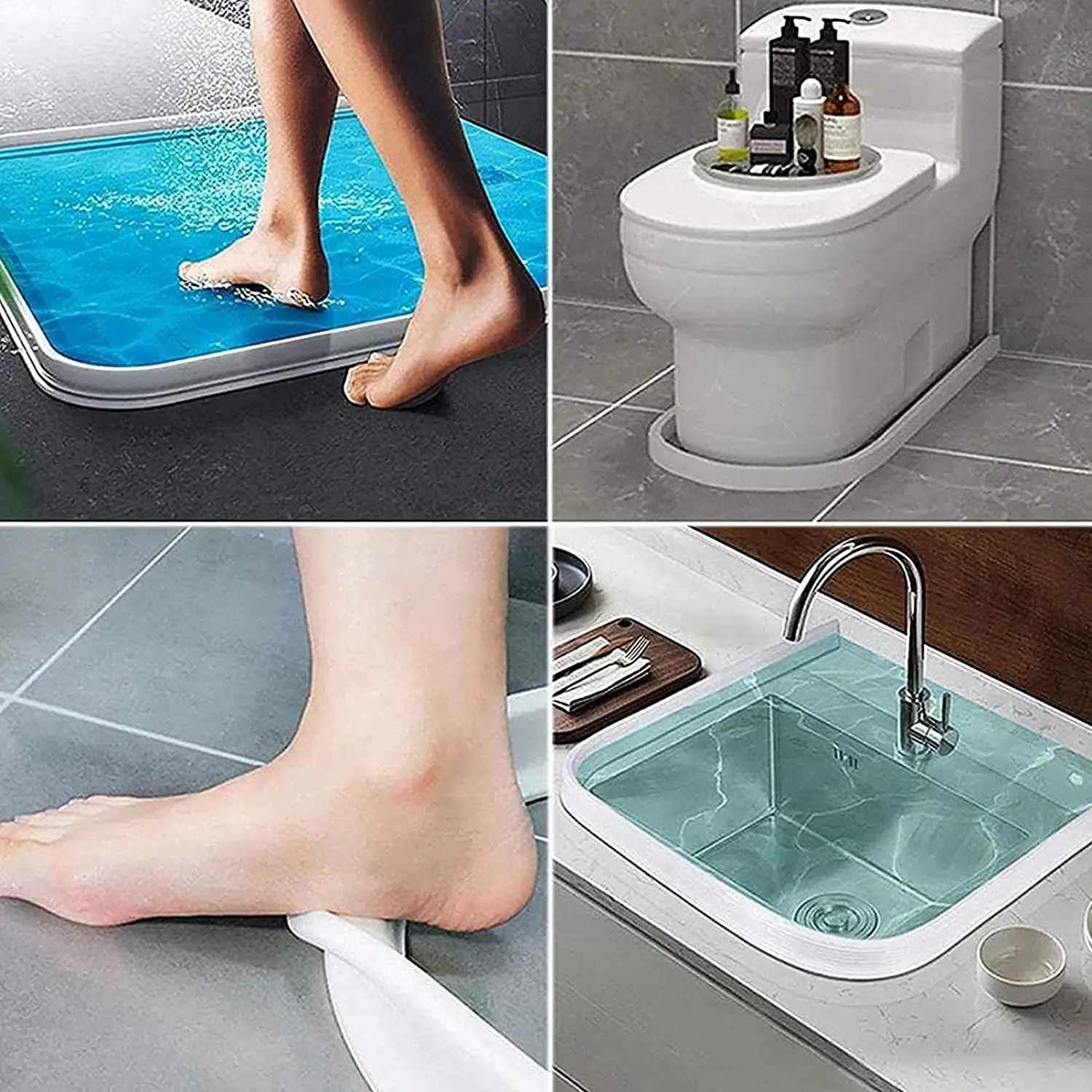 NEW Collapsible Silicone Bathroom Water Retaining Strip Toilet Dry Wet Separation Blocker Shower Threshold Dam Flood Barrier