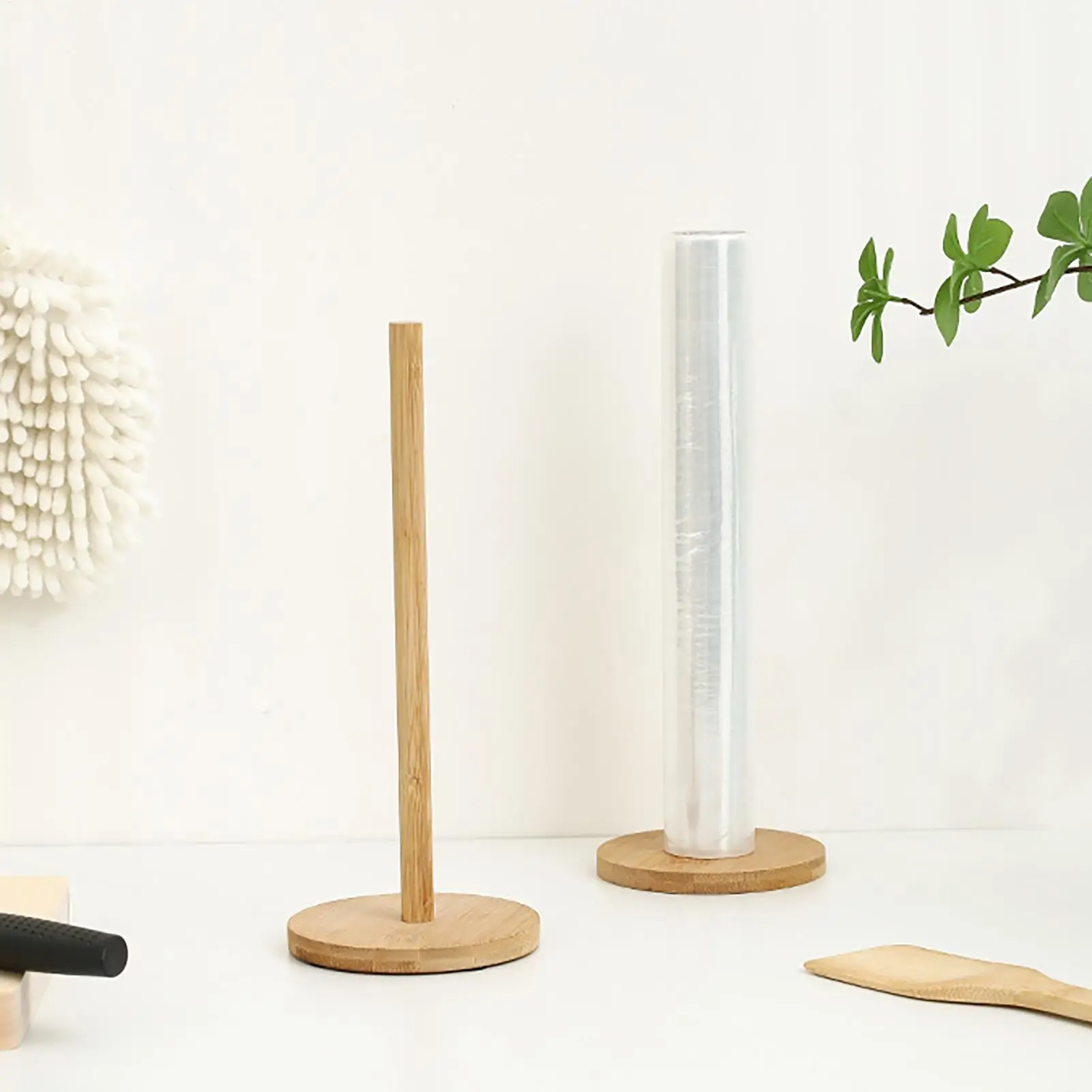 Wooden Paper Towel Holder Anti-Skid Base Standing Paper Roll Holder Lazy Cleaning Cloth Holders for Paper Towels