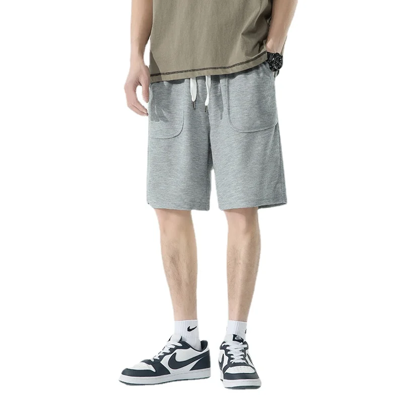 2024 Summer Waffle Men's Shorts New Solid Color Casual Pants Versatile Loose Sports Split Pants ropa hombre шорты мужские