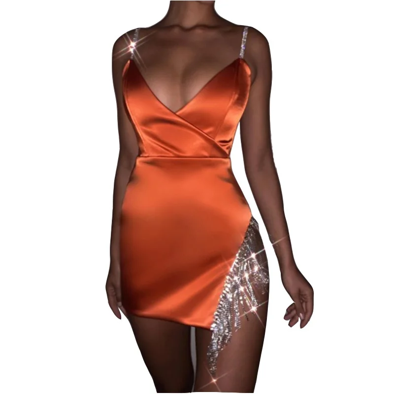 

Sexy Sequin Dr Women's ort Skirt Split Bal Strap Club Night Faion Spring Summer Autumn High Waist V-ne Gown