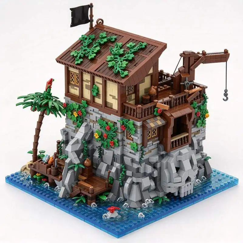 5887PCS Pirate Skull Island Captain House Cliff Cave Scene Model Custom Creative Building Blocks DIY Assembly Toy Gift Set