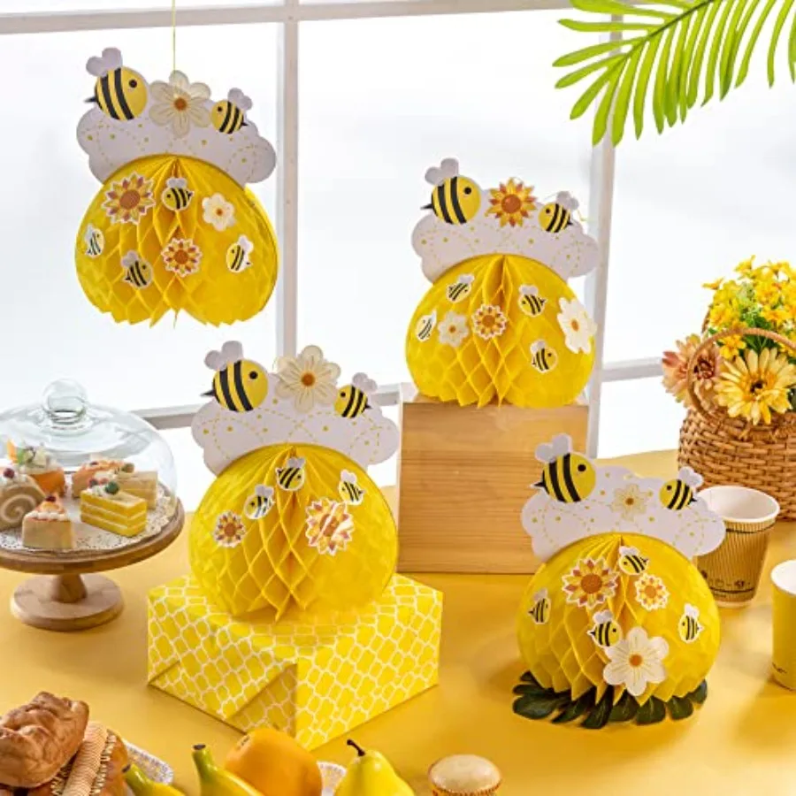Hiasan Meja Sarang Lebah Madu untuk Pesta Lebah, Sarang Lebah Kuning dengan Stiker Bunga Matahari untuk Bir