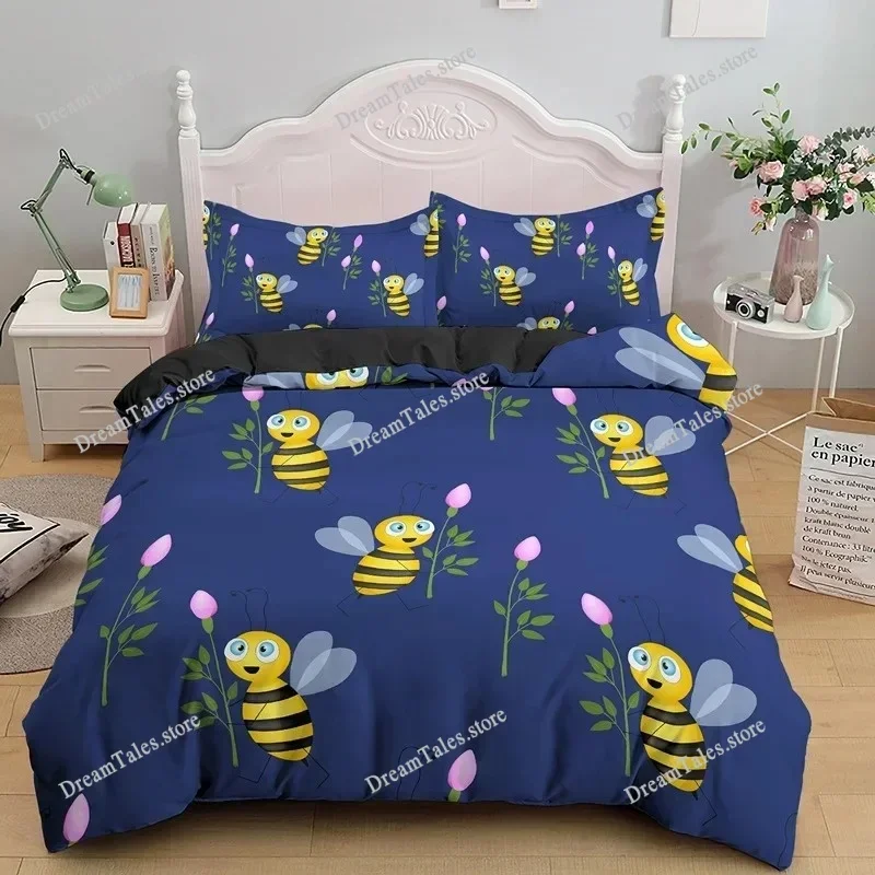 Bee Honeycomb Bedding Set Flying Wildlife Geometric Floral Duvet Cover Twin King Size Microfiber Hexagon Beehive Comforter Cover