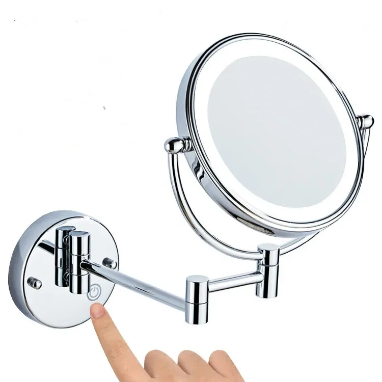 New Arrival 8 Inches Round Copper Bathroom Mirror with LED Light 5X Maginfying Dual Size Extending Bathroom Makeup Mirror