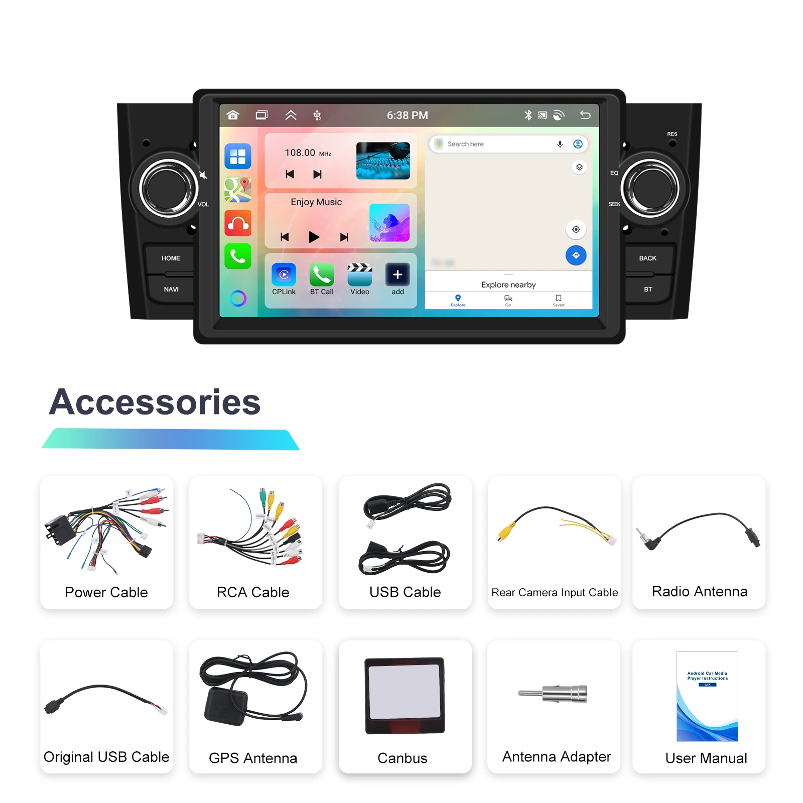 Podofo 9-Zoll Carplay 2Din Autoradio für Fiat Punto 2005-2009 Linea 2007-2011 Android Auto Multimedia-Player GPS-Navigation WiFi FM/RDS DSP – Detail 25