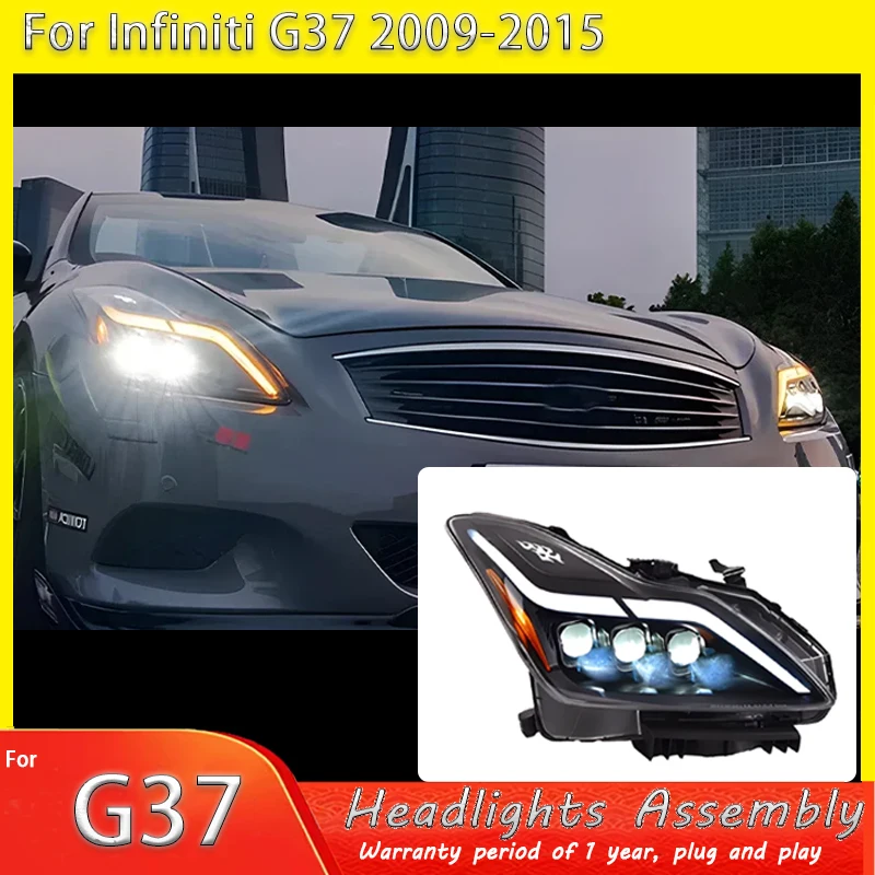 

Для Infiniti G37 2009-2015 автомобильные передние фонари в сборе, обновленные светодиодные автомобильные фары, динамические аксессуары с тремя линзами проектора