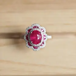 Classic design red gemstone rings for women light luxury exquisite flowers Radiant High quality fashionable engagement jewelry
