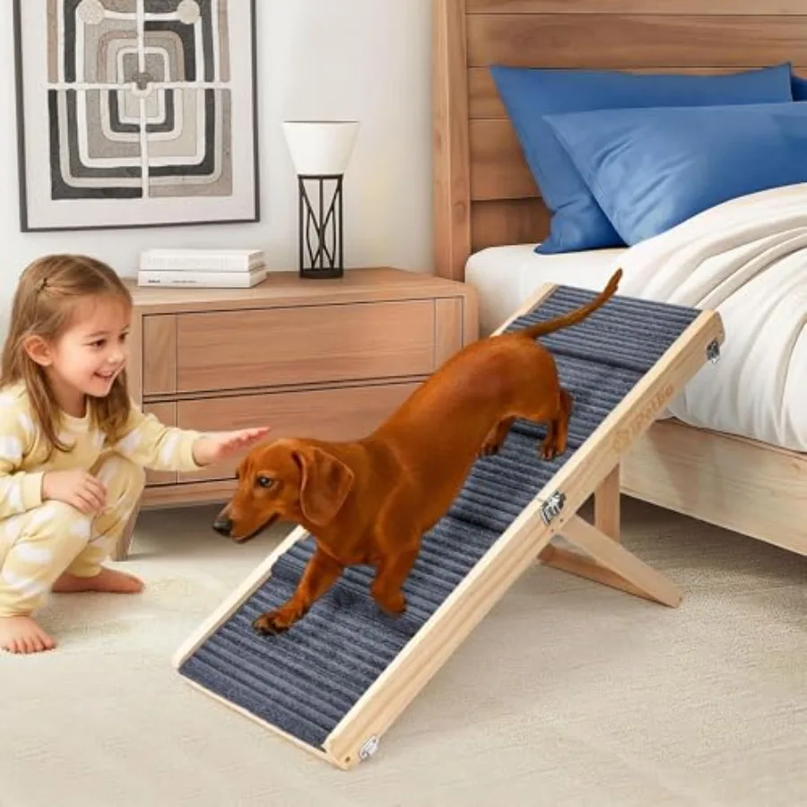 

Dog Ramp for Couch - Joint Spine Support with Gentle Incline for Small Dogs Adjustable Anti-Slip Foldable Up to 35 lbs