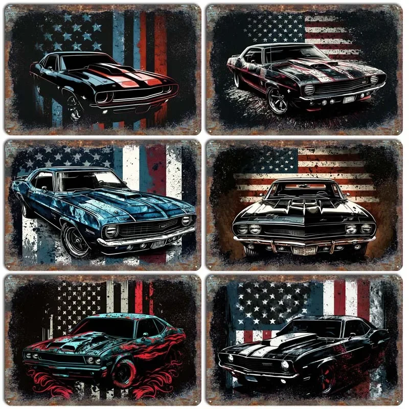 American Muscle Car Tin Plate Metal Posters Vintage Home Decor Items Custom Vintage Metal Signs for Garage Wall Decoration Room