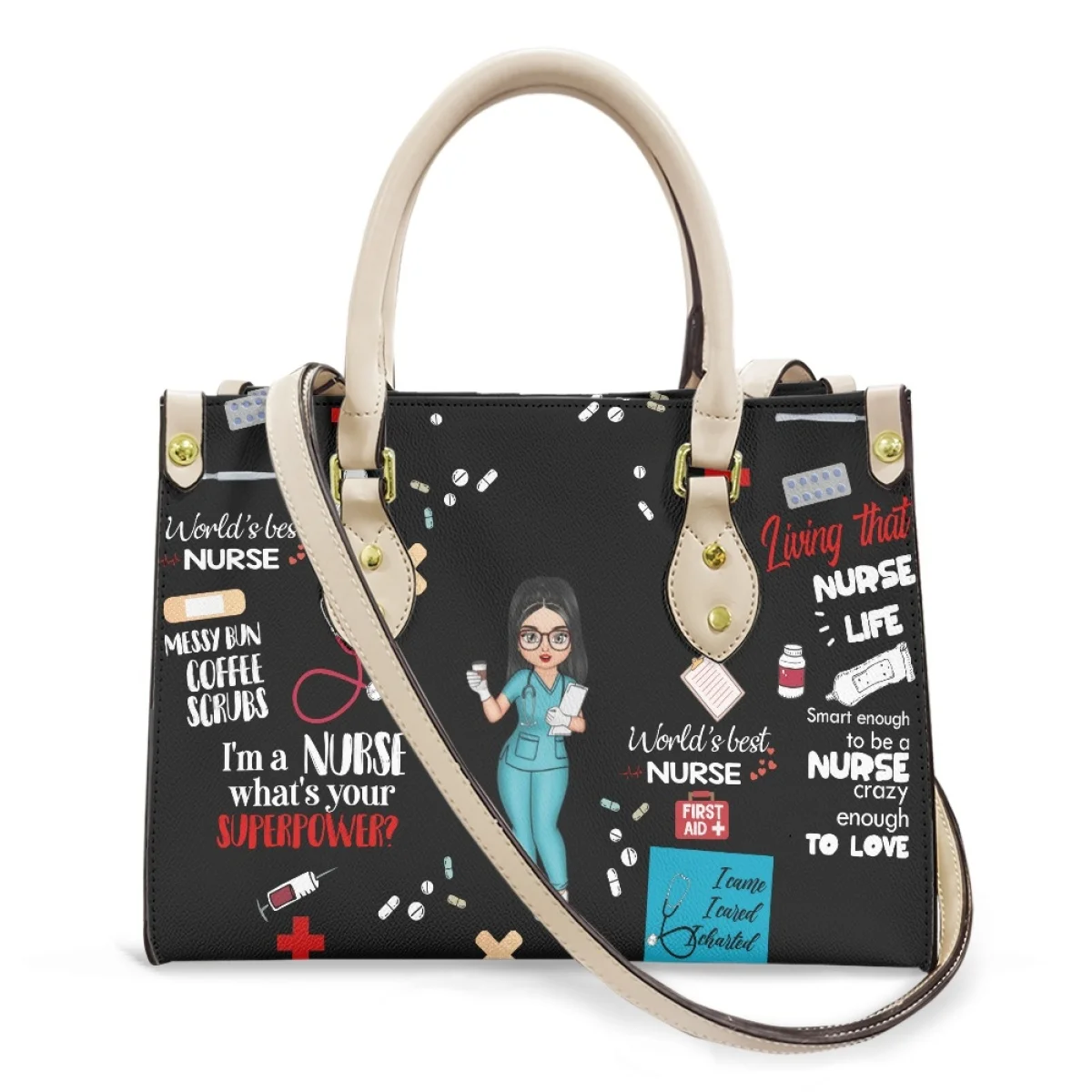 Nurse Gifts Personalized Hairstyle Clothing Tote Bags for Women Ladies Shoulder Bag Customized Female Doctor Paramedic Leather