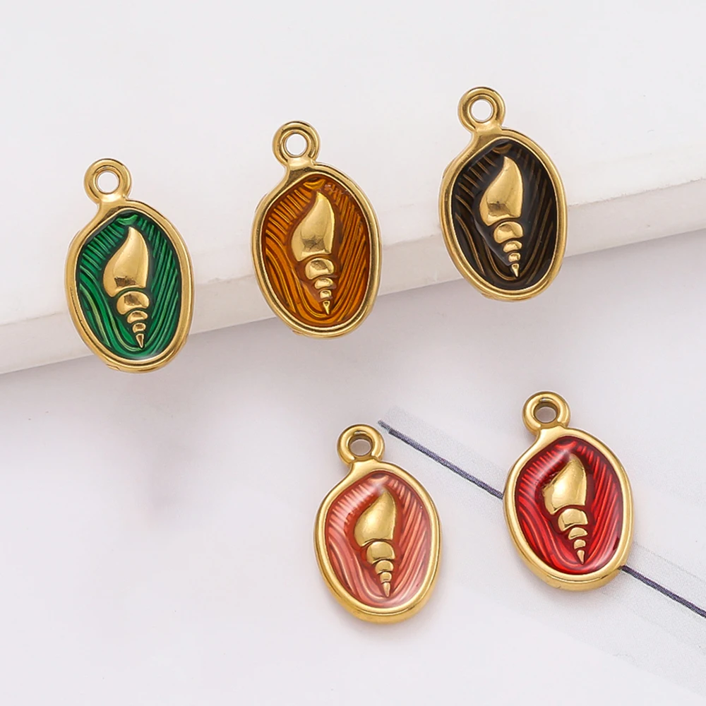 2 peças/pacote pingentes de forma oval de aço inoxidável com concha para colar pulseiras jóias fazendo suprimentos acessórios