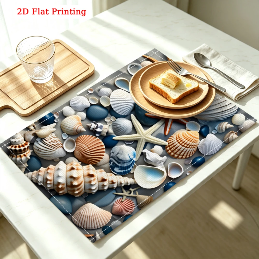 Seashell Starfish Pattern Kitchen Placemat Seashell Starfish Pattern Linen Pad Dish Coffee Cup Table Mat 1PC 30x40cm