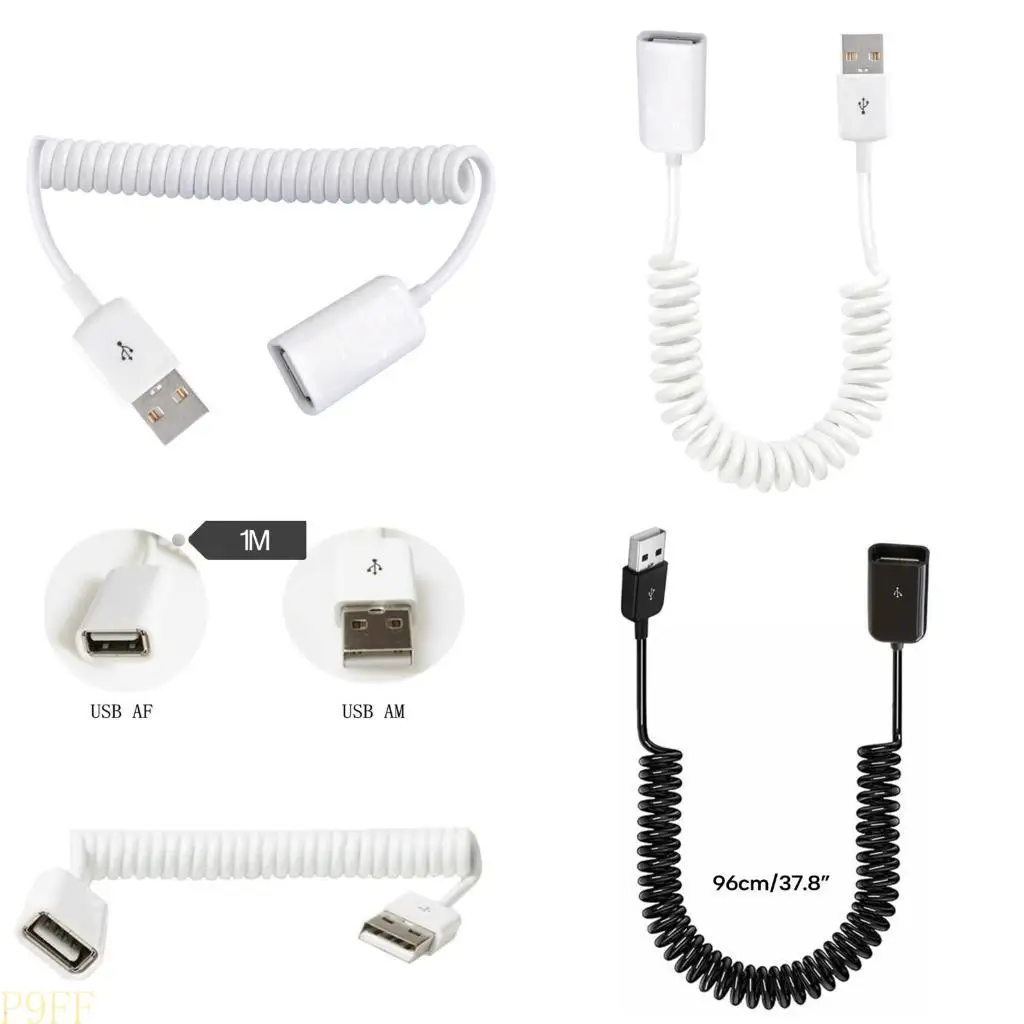 

CS1W 1M/3.2ft Spring Coiled Cable USB2.0 Male to Female Telescopic Extension Cable for Cameras, Printers, and More