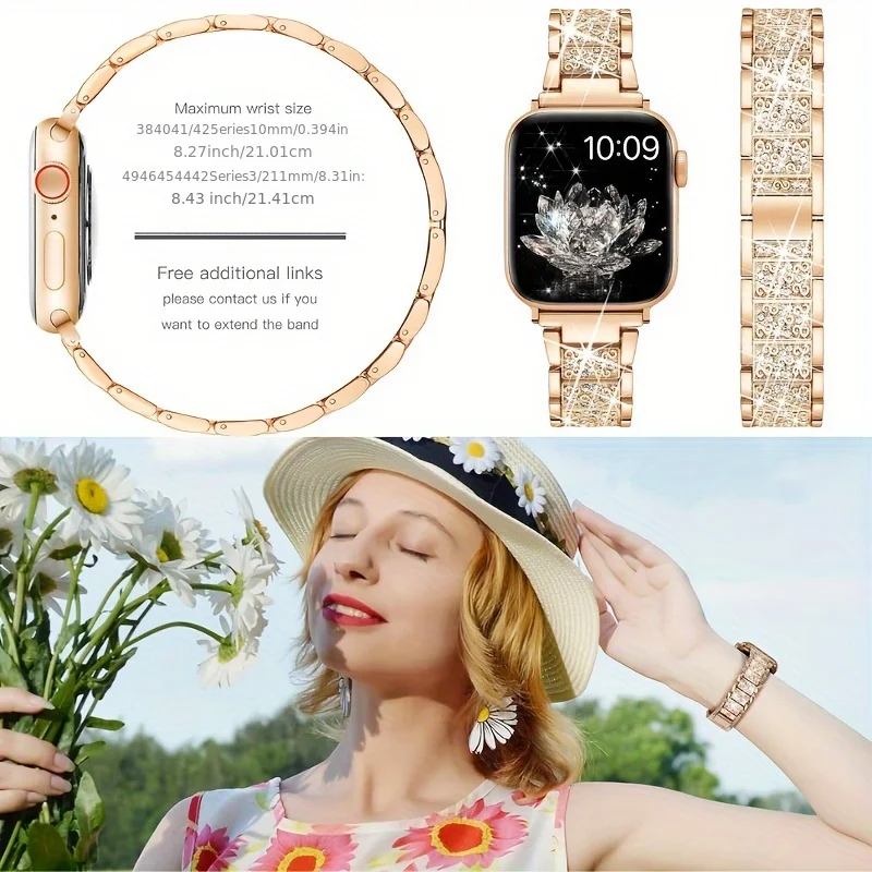 Diamentowy pasek do zegarka Apple Watch Band 49-45-40mm 44-41mm 46-42mm Metalowy pasek do zegarka IWatch Series 10 9 8 7 SE 6 5 Bransoletka damska — zdjęcie 6