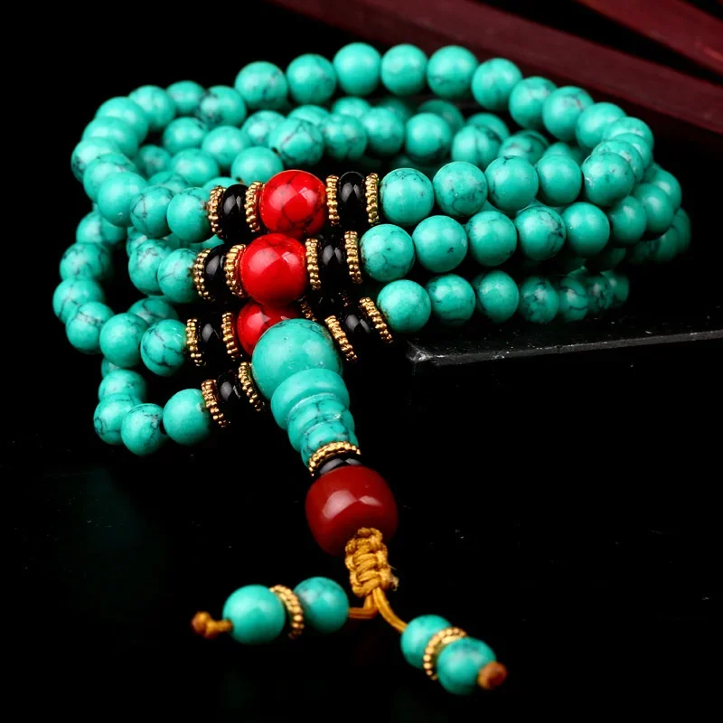 

Ethnic Turquoise Beads Bracelet Necklace for Men and Women Multi Circle Natural Raw Ore 108 Bracelet Jewelry