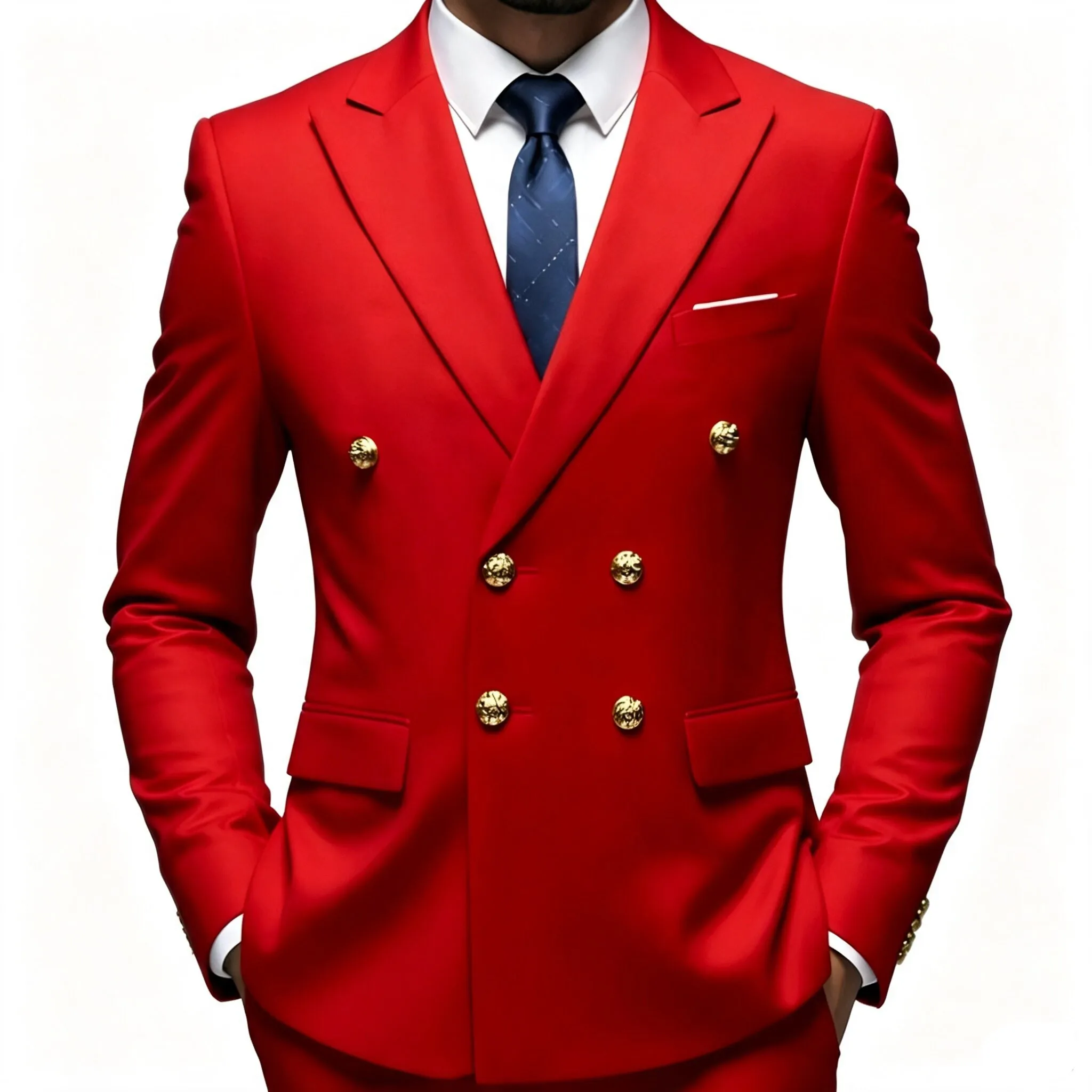Business-Herrenanzug, Doppelreihiger Mantel, Jacke, Blazer, Smoking, Maßgeschneidert, Spitzrevers, Nur Jacke – Detail 5