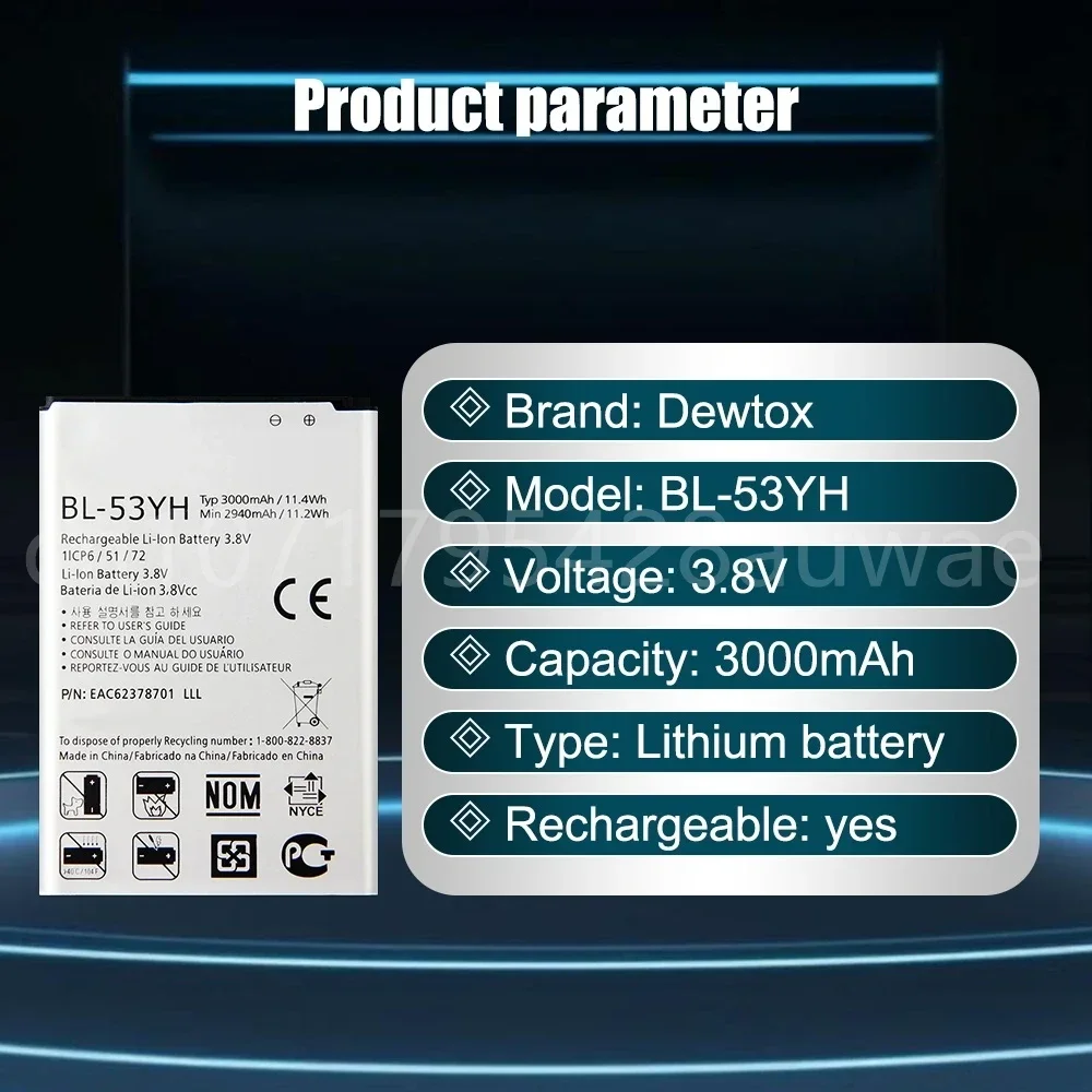 BL-53YH 2940mAh Phone Battery for LG Optimus G3 D850 D851 D855 LS990 D830 VS985 F400 Replacement Batteries