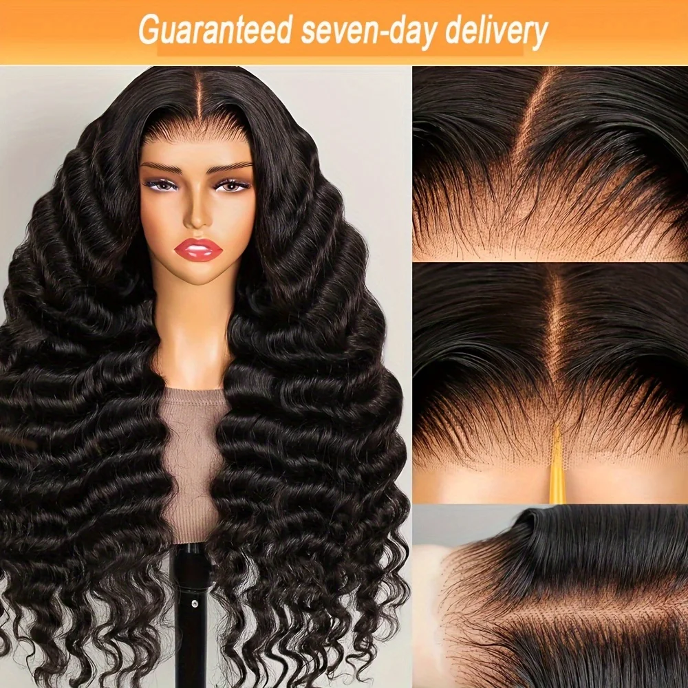 200%既製品13x6ディープウェーブレースフロントウィッグ人毛13x6HDレースディープカーリーグルーレスフロントウィッグ人毛