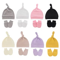 1 Set 0-6M Newborn Baby Hat With Gloves Cotton Bonnet Baby Beanie For Girls Spring Soft Infant Cap Boy Toddler Accessories Gift