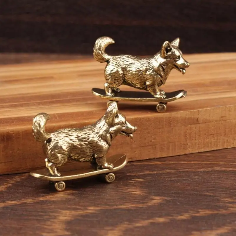 Skateboard-Hundefigur aus Messing, Vintage-Miniatur-Skulptur, Sammlerstück, Dekoration für Auto und Zuhause, Geschenk für Skate-Liebhaber – Detail 4