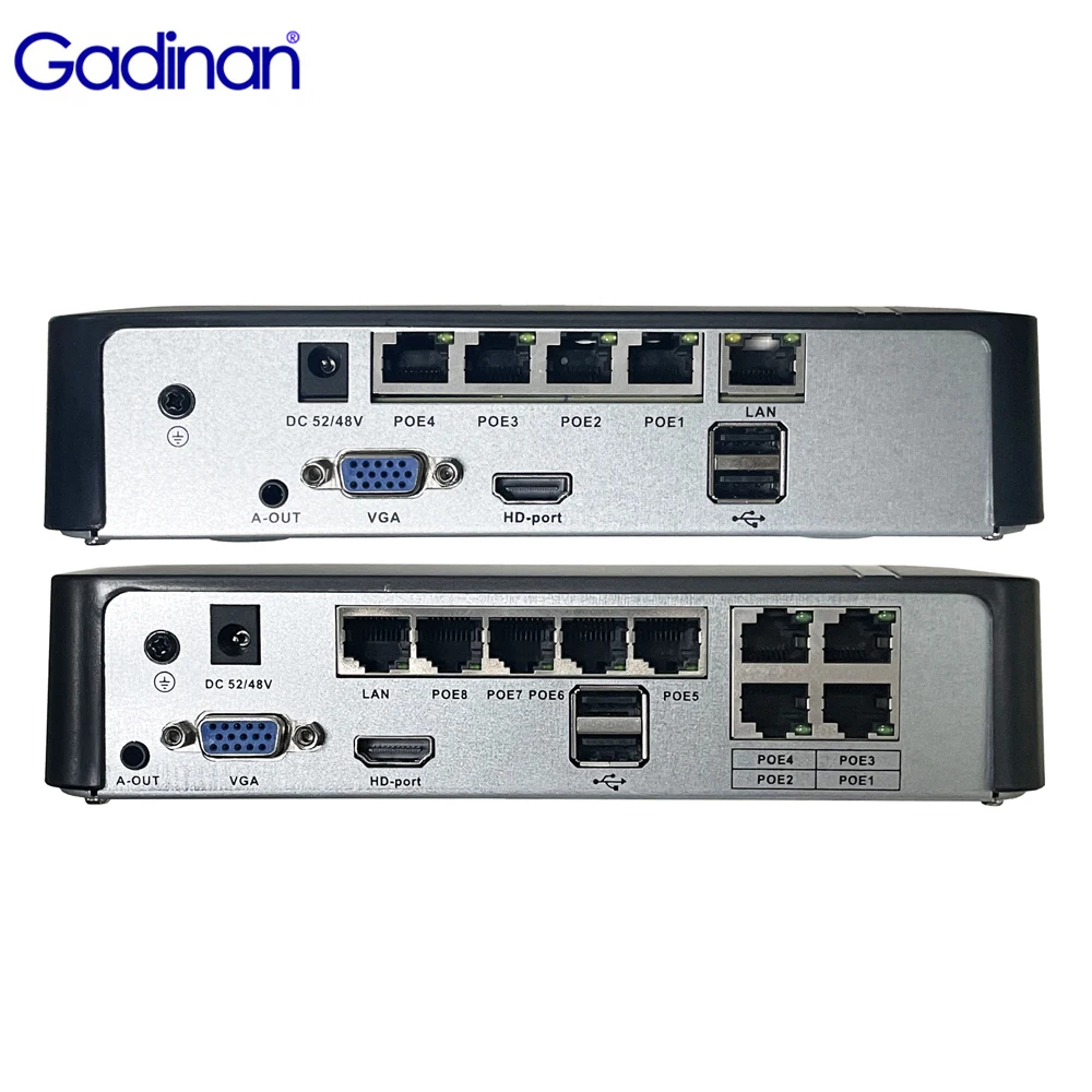 Gadinan 8CH 4CH POE NVR 4K 8MP 5MP H.265+ Outdoor Security Face Detection  Audio Network Video Recorder for Home Mall Office etc