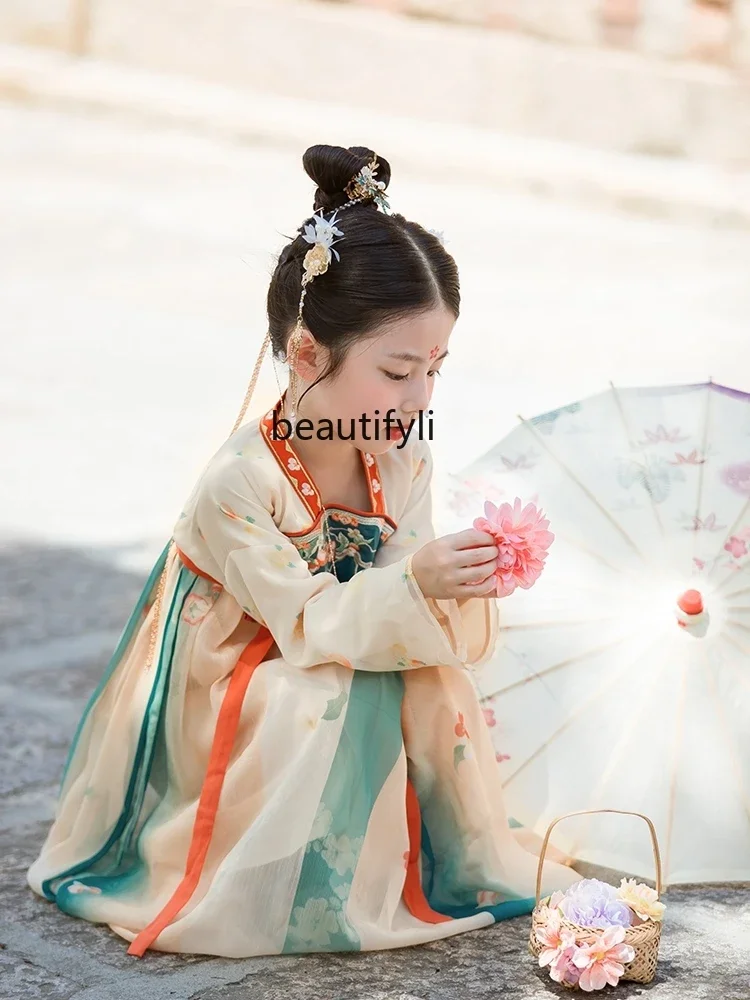 Hanfu Spring Girls' Ancient Costume Jacket and Dress Super Ethereal and Flowy Chinese Style Dress