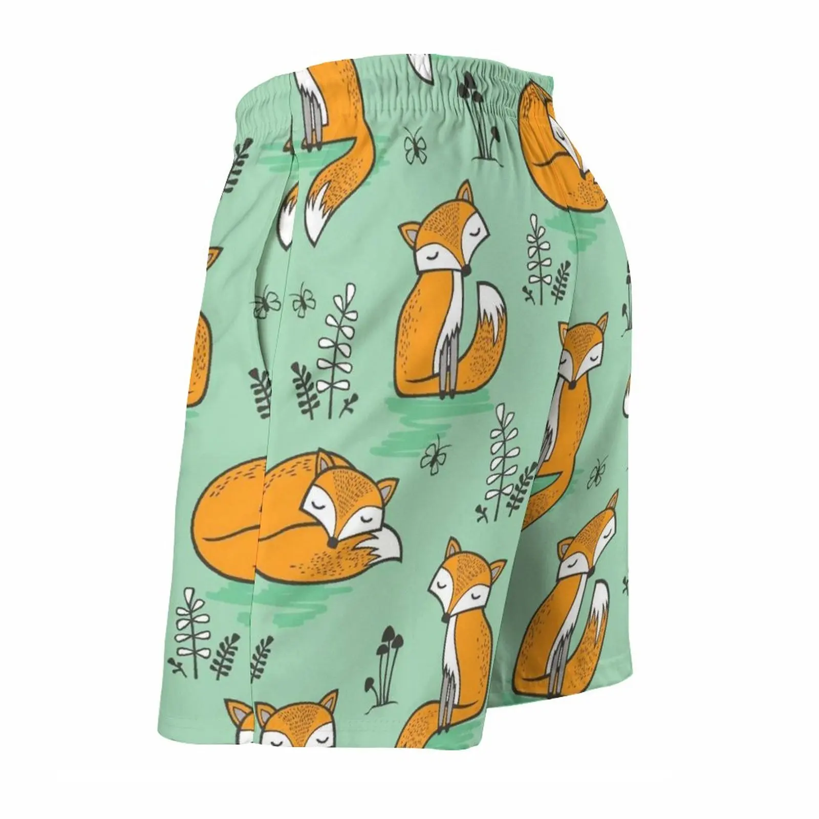 Dreamy Fox In Green Quick Dry Summer Mens Beach Board Shorts Briefs For Man Gym Pants Shorts Fox Woodland Forest Fall Mushrooms