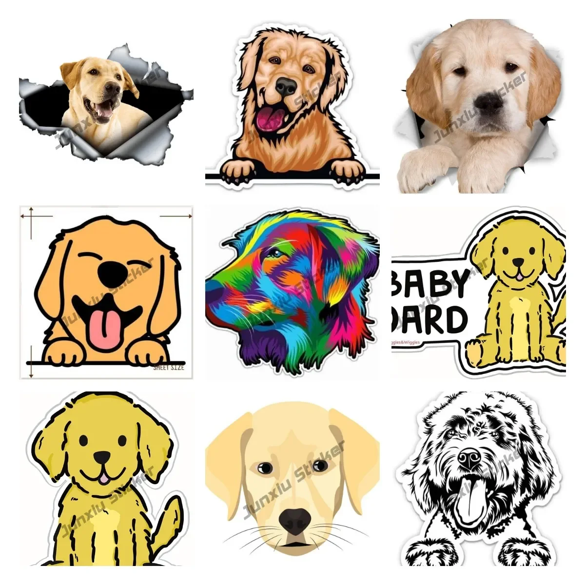 Golden Retriever Torn Metal Animal 3D Styling Stickers Golden Retriever Sitting In Car Peeking Puppy Stickers Dog Decals