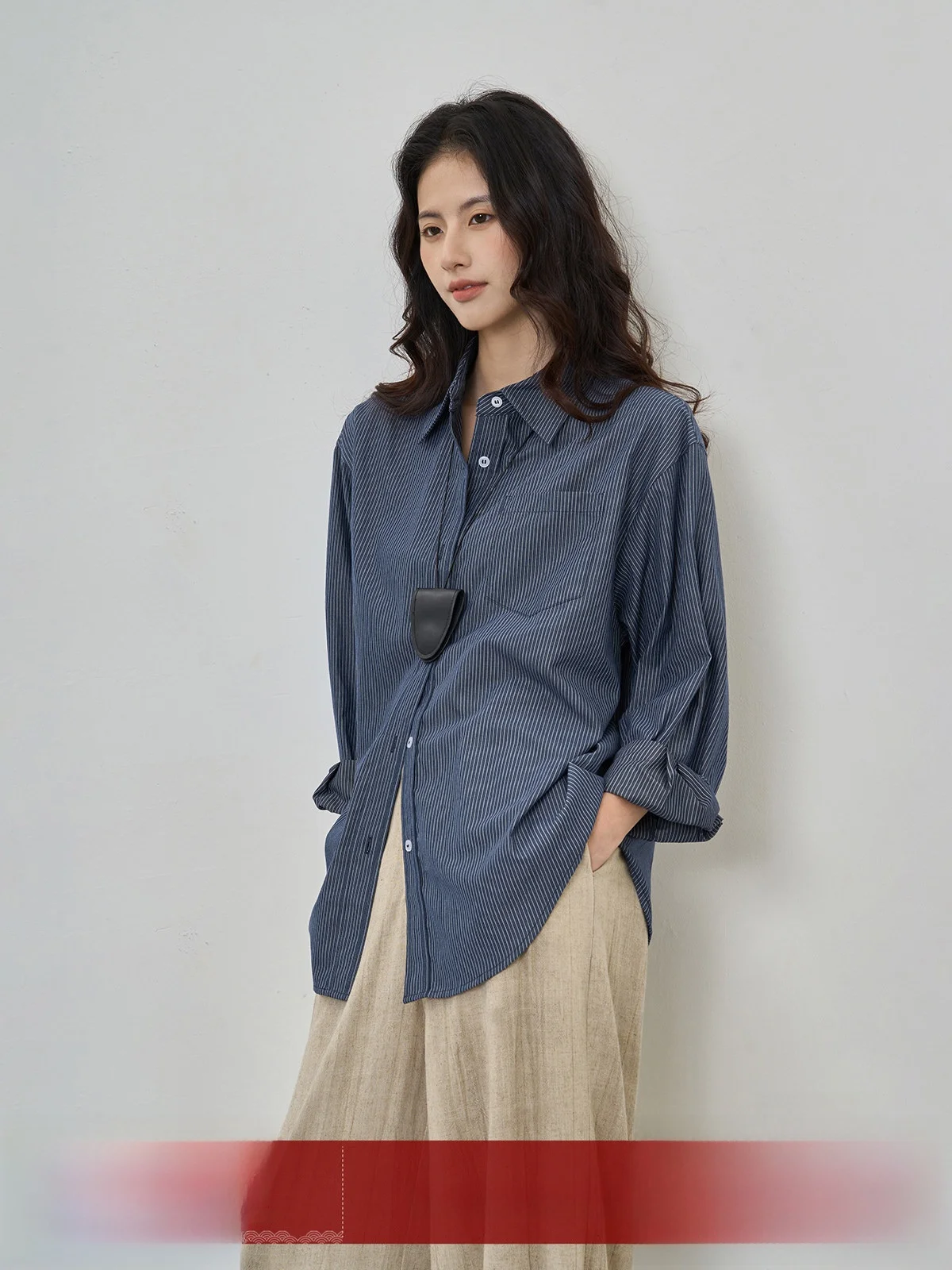 

Длинный све све в синюю полоску, свободный крой, удобный женский модный дышащий хлопок с эффектом похудения, осеннее новое поступление