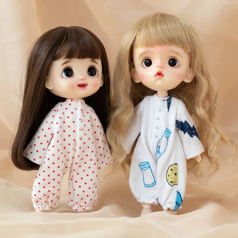 OB11 Doll suit Winter Cute Cartoon Cat Print Pajama Bjd Obitsu 11 Doll Long Sleeve Sleepwear Trouser Suits For YMY, Gsc Dod Doll