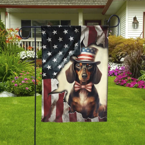 Patriotic Dachshund July 4th Garden Flag, American Freedom Day, July 4th Flag