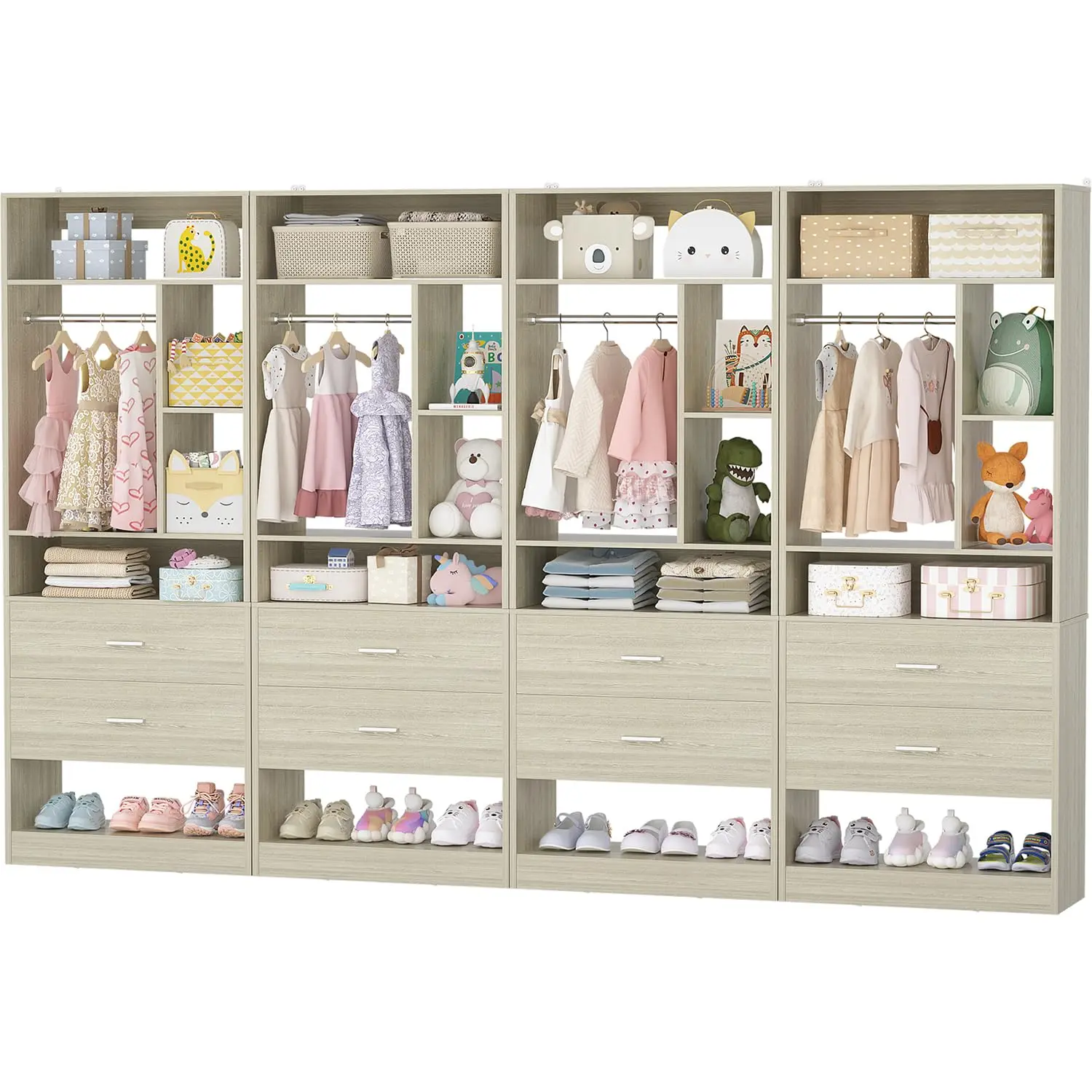 8FT Closet Organizer with 4 Drawers, 96